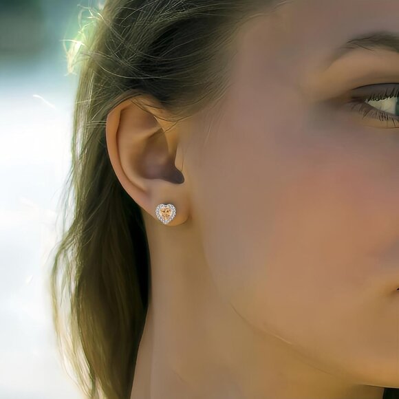 Women's Heart Tan Elegant Mall Dainty Halo Birthstone Cubic Zirconia Earring - Picture 3 of 6